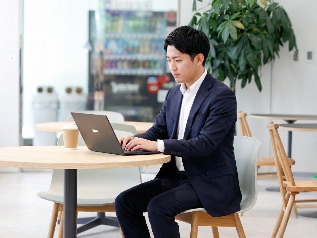 オフィスでPC業務をするスーツの営業職男性